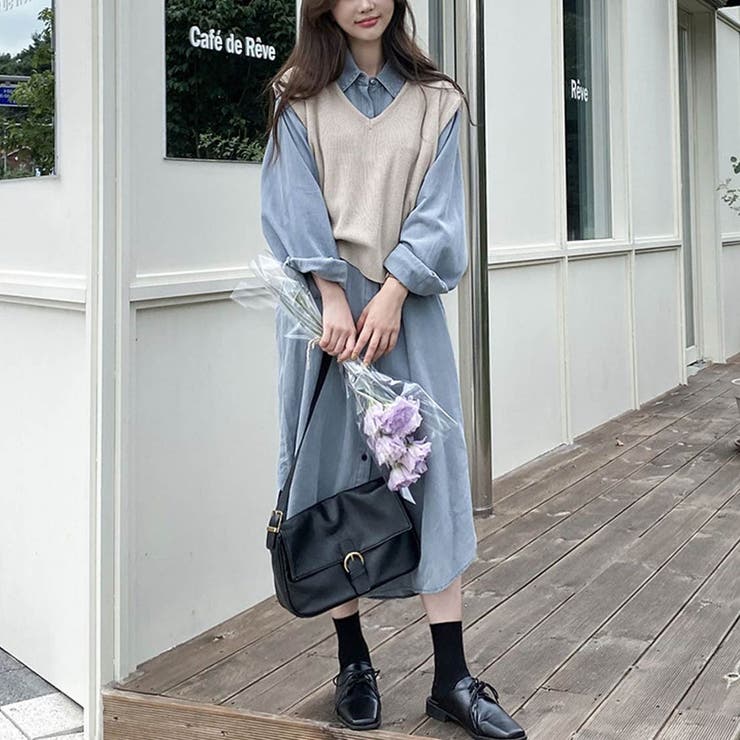 フリルティペットセットシャツワンピース(F WHITE): ONEPIECE