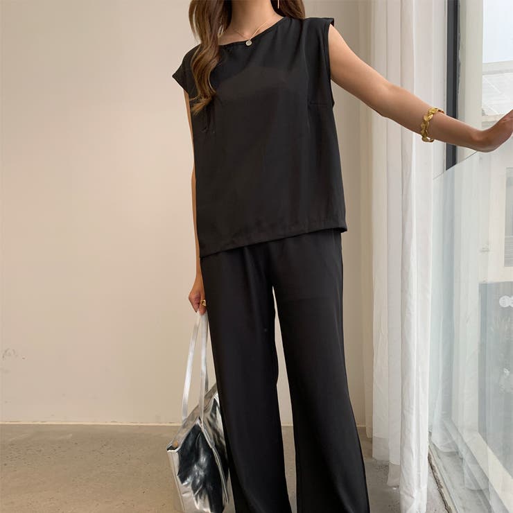 ブラック | シンプルなデザインがセットアップ ノースリーブ ワイドパンツ | maison de LATIR
