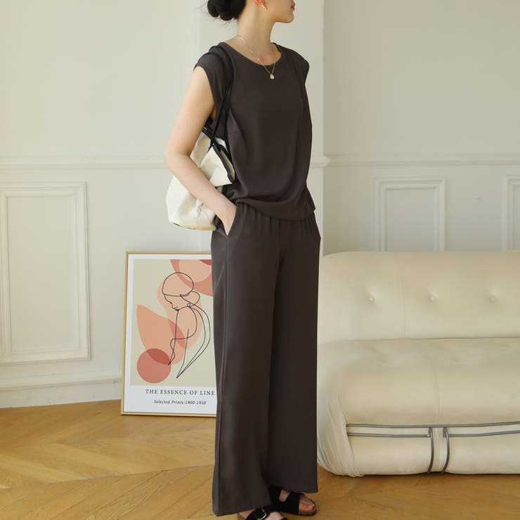 ダークグレー | シンプルなデザインがセットアップ ノースリーブ ワイドパンツ | maison de LATIR