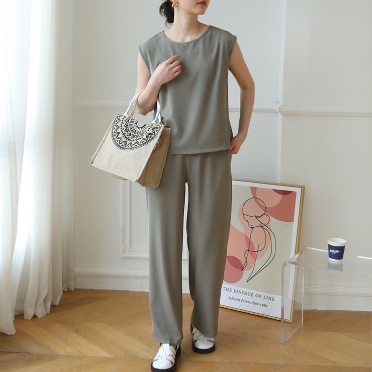 グレー | シンプルなデザインがセットアップ ノースリーブ ワイドパンツ | maison de LATIR