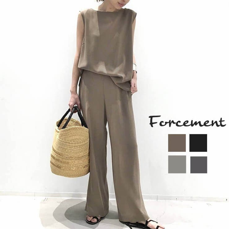 シンプルなデザインがセットアップ ノースリーブ ワイドパンツ [品番：MSDL0002346]｜Forcement（フォースメント）のレディースファッション通販｜SHOPLIST（ショップリスト）