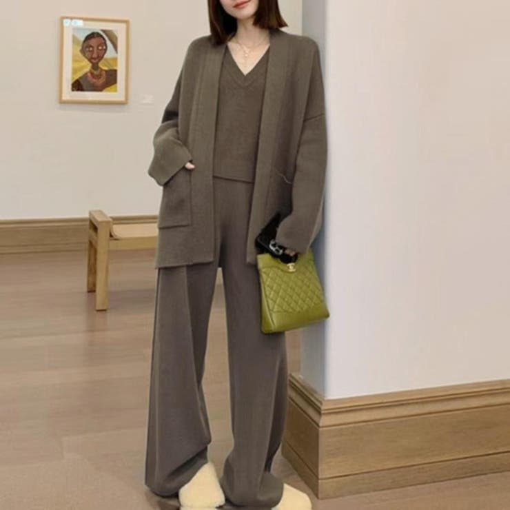 フルコーデ完成！トップス&パンツ&カーディガンの3点セットアップ 秋 | maison de LATIR | 詳細画像2 