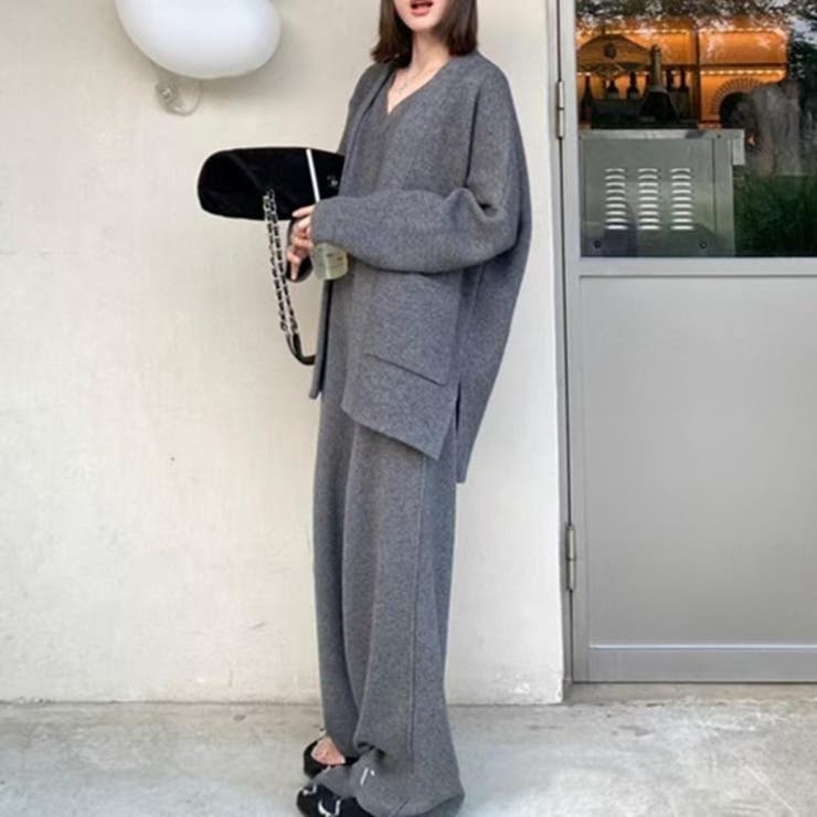 グレー | フルコーデ完成！トップス&パンツ&カーディガンの3点セットアップ 秋 | maison de LATIR