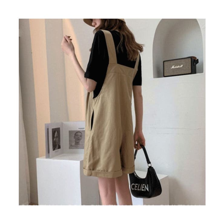 カジュアルさが可愛いショートサロペット×Tシャツ2点セットオーバーオールオールインワンアウトドア
