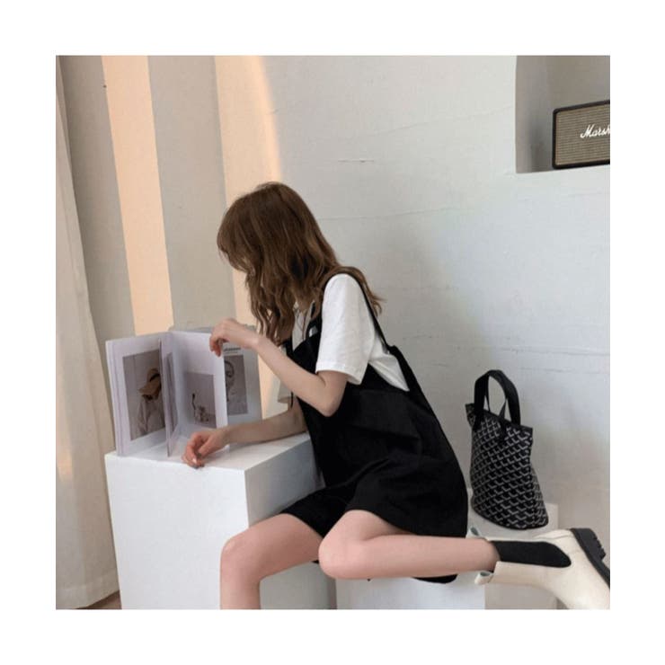 カジュアルさが可愛いショートサロペット×Tシャツ2点セットオーバーオールオールインワンアウトドア