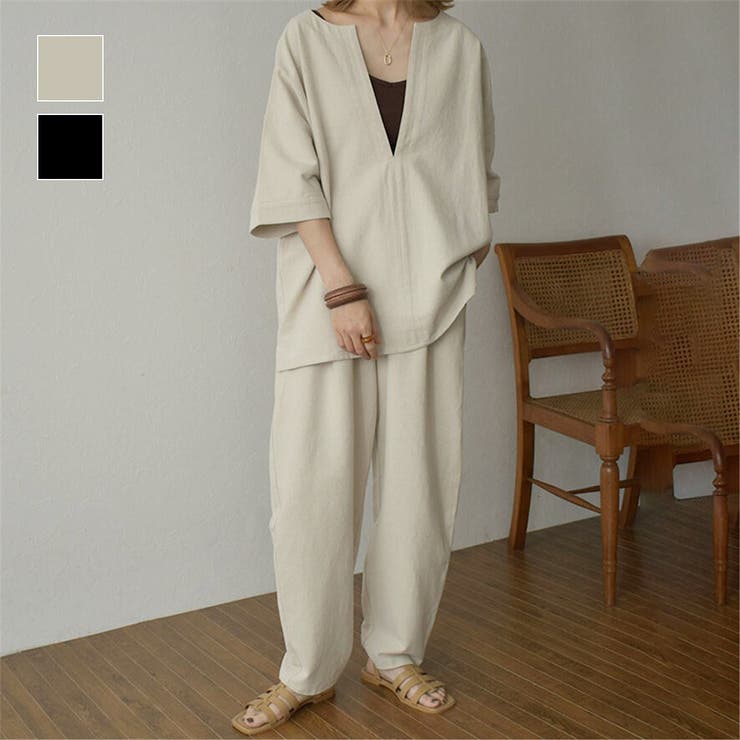 簡単におしゃれなコーデが完成するスキッパーブラウス&パンツセットアップ ゆったり | maison de LATIR | 詳細画像1 