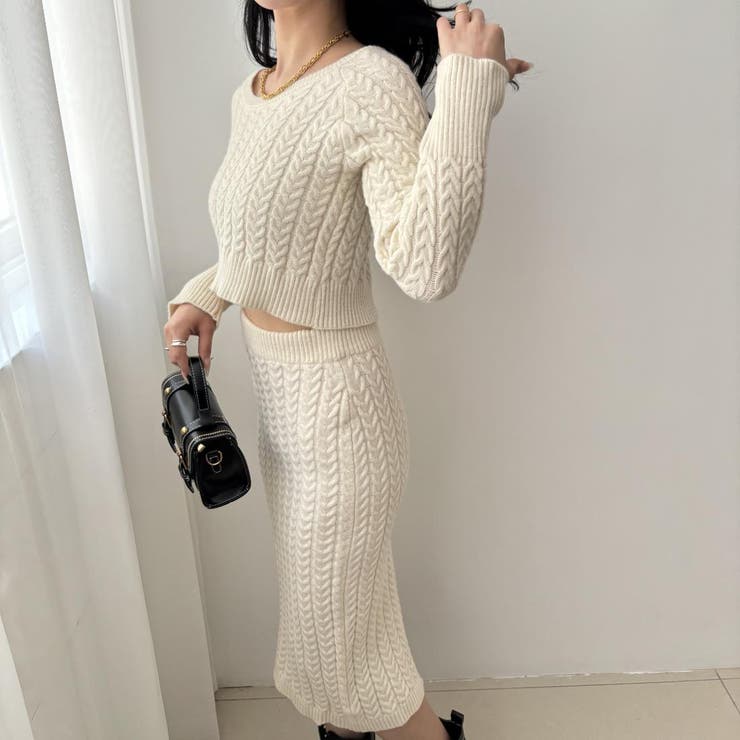 ほどよいフィット感で綺麗なライン魅せエレガントショート丈ニットトップス&ミディア… | maison de LATIR | 詳細画像3 