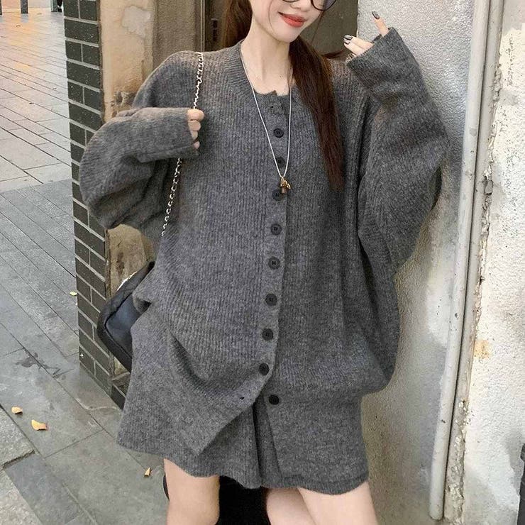 グレー | ゆるっと可愛い、冬ニットセット 万能 セットアップ | maison de LATIR