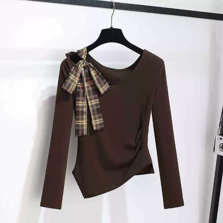 一枚で完成アシメトップス&チェック柄ロングドレープスカート アンサンブル オフィス | maison de LATIR | 詳細画像9 