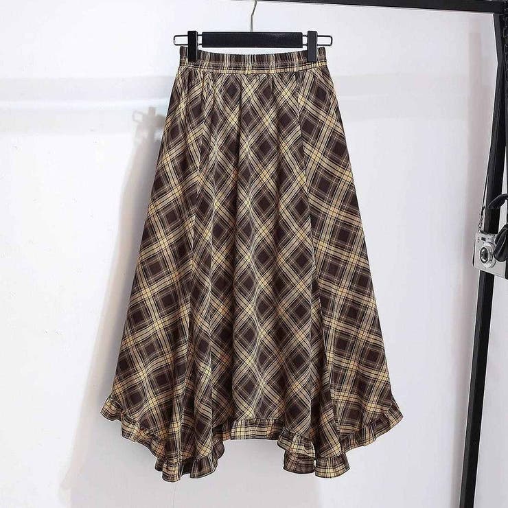 一枚で完成アシメトップス&チェック柄ロングドレープスカート アンサンブル オフィス | maison de LATIR | 詳細画像11 