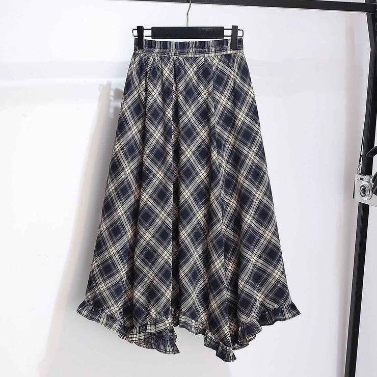 一枚で完成アシメトップス&チェック柄ロングドレープスカート アンサンブル オフィス | maison de LATIR | 詳細画像16 