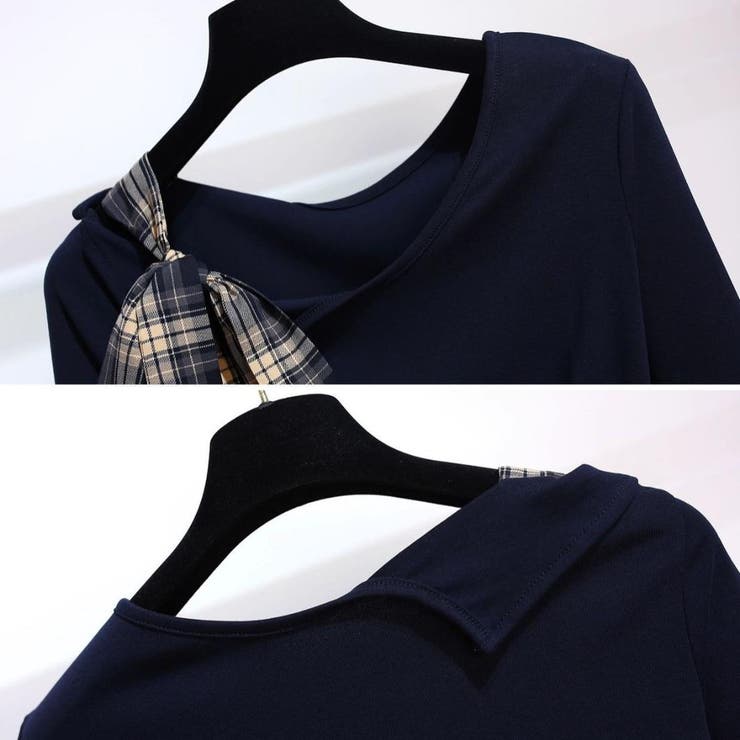 一枚で完成アシメトップス&チェック柄ロングドレープスカート アンサンブル オフィス | maison de LATIR | 詳細画像17 