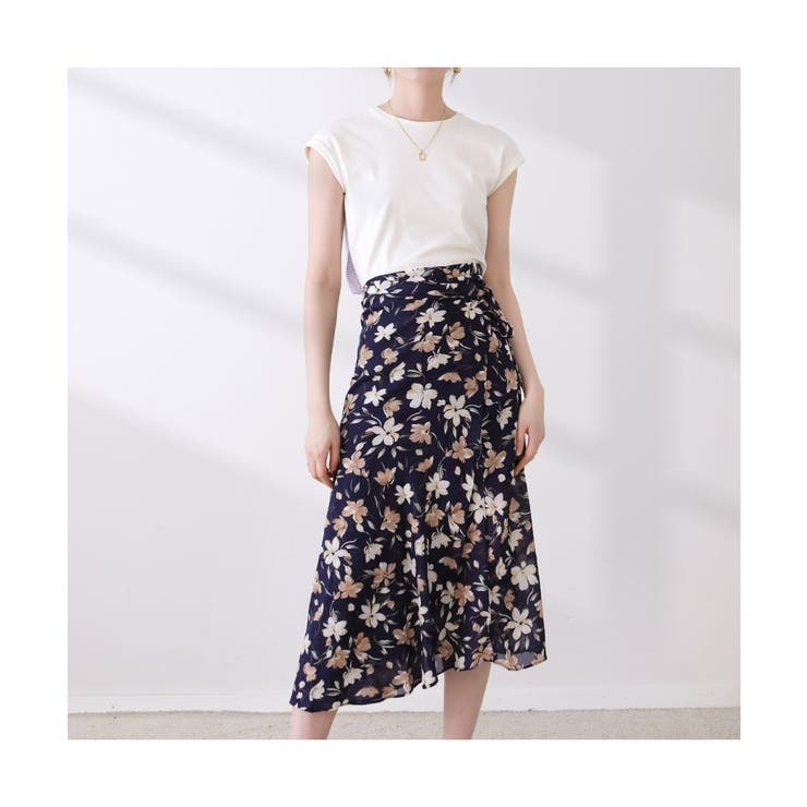 2wayでコーデの幅が広がる花柄ラップスカート 巻きスカート フラワー  
