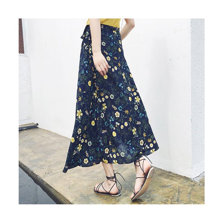 美品✨　45rpm 花柄　ラップスカート　巻きスカート　ロング　コットン　2 美品✨ 45rpm 花柄 ラップスカート 巻きスカート ロング