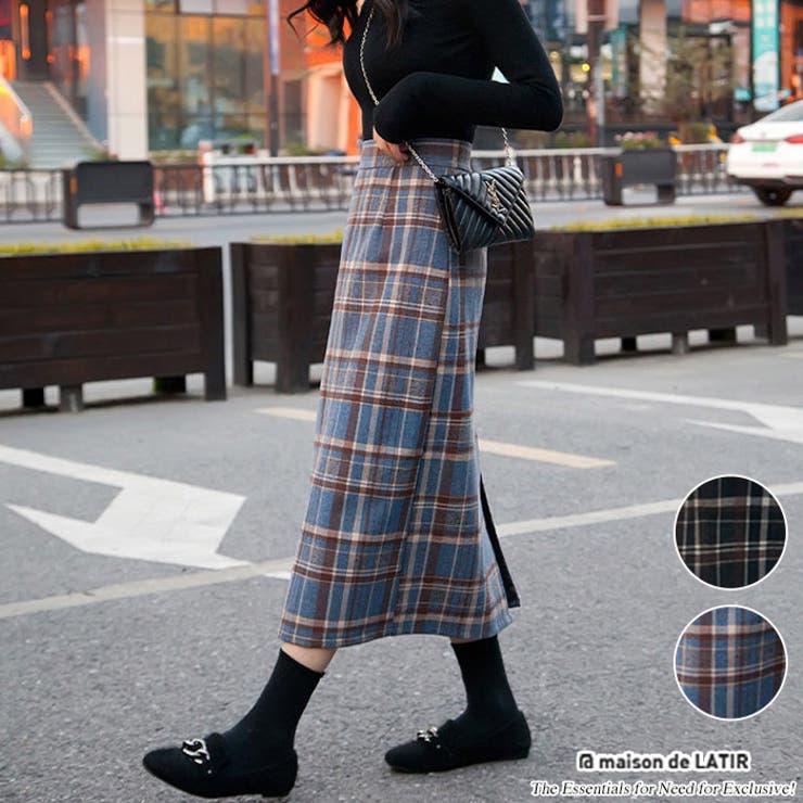 チェック柄バックスリットタイトスカート韓国ファッション 秋冬 セクシー | maison de LATIR | 詳細画像1 