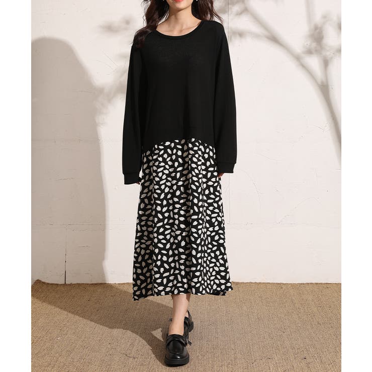 １枚でコーディネート完成。レイヤード風ドッキングワンピース 韓国ファッション 冬 | maison de LATIR | 詳細画像3 