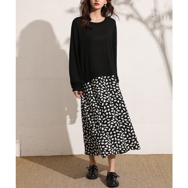 １枚でコーディネート完成。レイヤード風ドッキングワンピース 韓国ファッション 冬 | maison de LATIR | 詳細画像6 