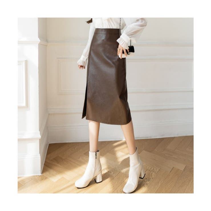 凛とした女性らしさが魅力のフェイクレザータイトスリットスカート ミドル丈 晩冬 | maison de LATIR | 詳細画像8 