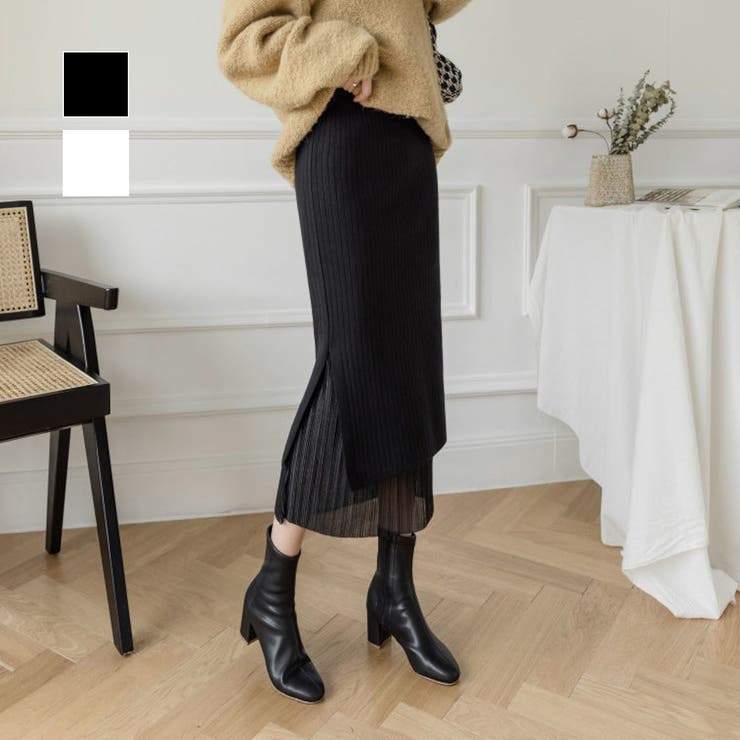 フェミニンに着こなせるプリーツレイヤードニットスカート プリーツスカート | maison de LATIR | 詳細画像1 