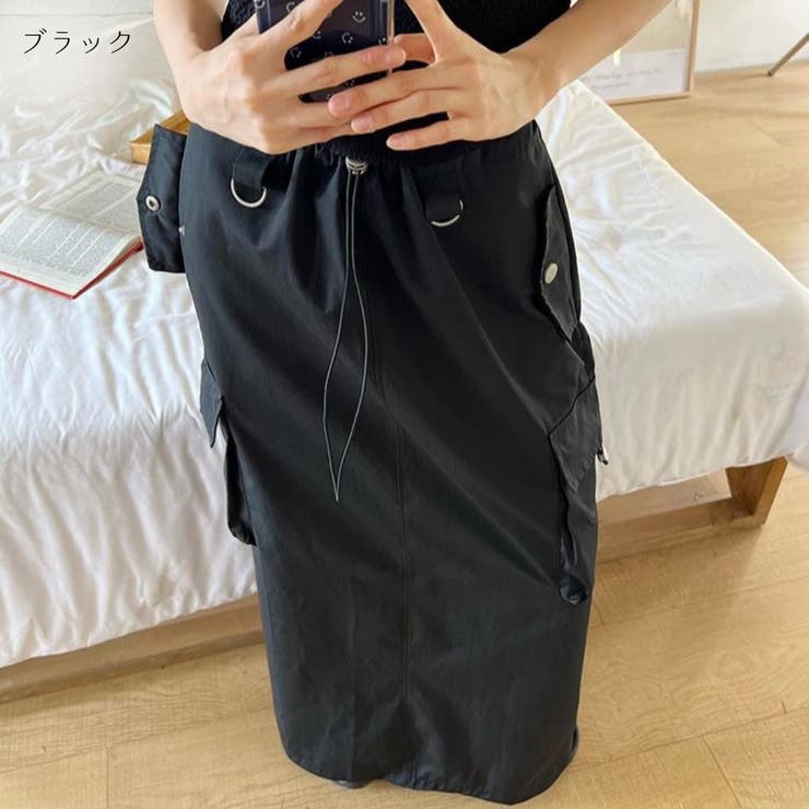 クールなハイウエストカーゴロングスカート マキシスカート ハイ
