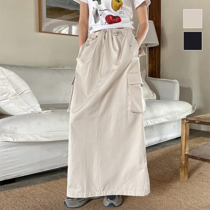 クールなハイウエストカーゴロングスカート マキシスカート ハイ