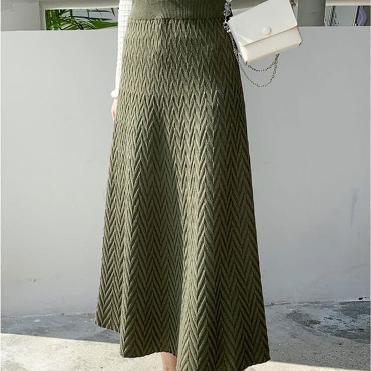 カーキ | ハイウエストニットロングスカート スカート ロングスカート | maison de LATIR