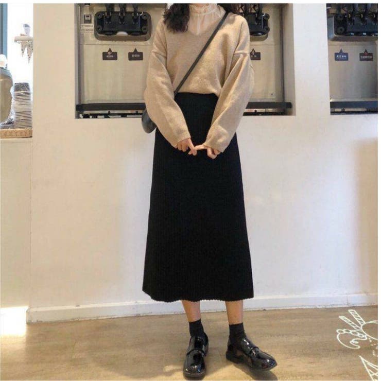 シンプルで飽きのこないデザインのリブスカート ボトムス リブ編み | maison de LATIR | 詳細画像2 