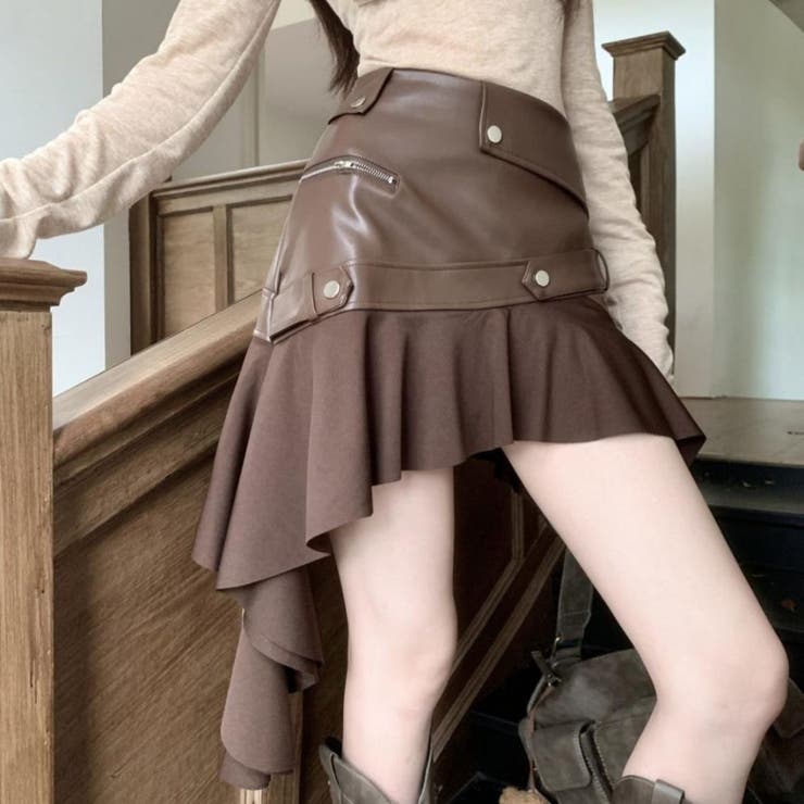 冬コーデを格上げ レザー異素材コンビネーションスカート ミニ | maison de LATIR | 詳細画像2 
