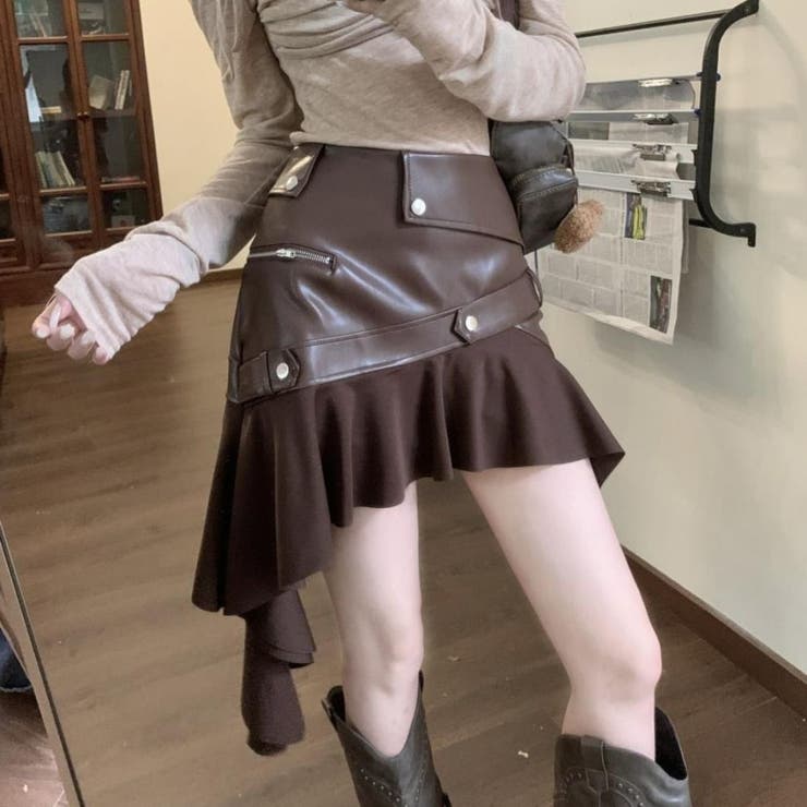 冬コーデを格上げ レザー異素材コンビネーションスカート ミニ | maison de LATIR | 詳細画像6 
