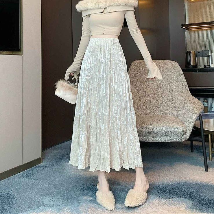 ホワイト | 歩くたびにふんわり揺れるマキシスカート ボトム スカート | maison de LATIR