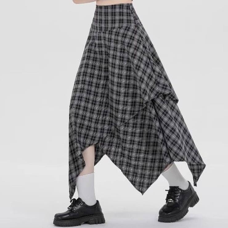 こなれ感を演出チェックレイヤードフレアスカート 膝上 フレア | maison de LATIR | 詳細画像4 