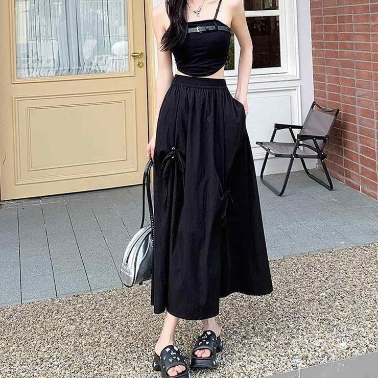 揺れるたび、さりげなく可愛いリボンアクセントギャザーロングスカート オフィス オ… | maison de LATIR | 詳細画像7 