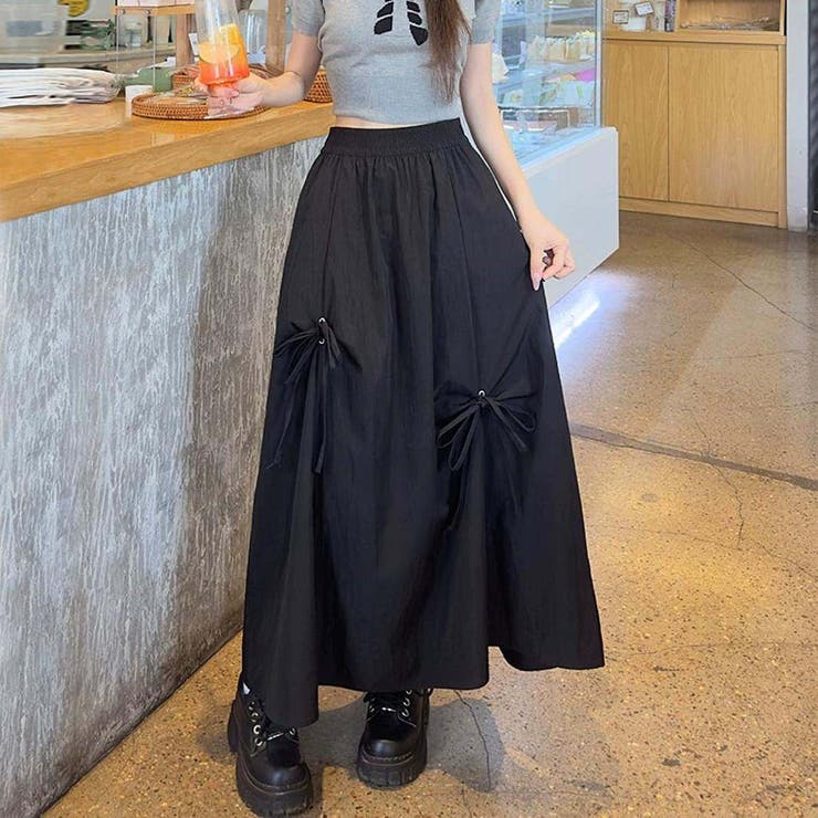 揺れるたび、さりげなく可愛いリボンアクセントギャザーロングスカート オフィス オ… | maison de LATIR | 詳細画像9 