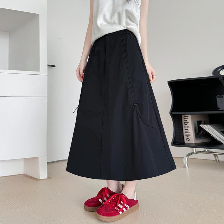 ブラック | 軽やかに動けてちょうどいいドローストリングポケットスカート オフィス オフィスカ… | maison de LATIR