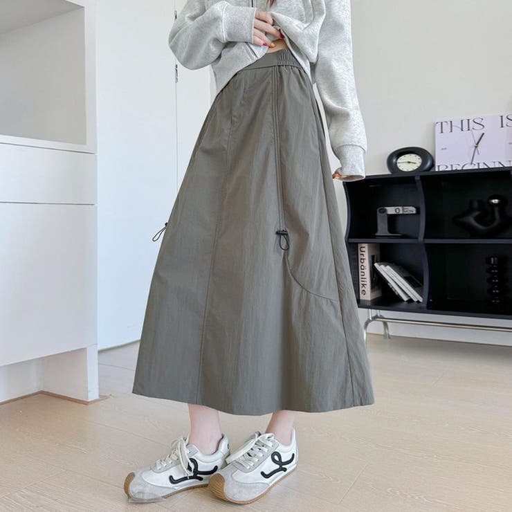 カーキ | 軽やかに動けてちょうどいいドローストリングポケットスカート オフィス オフィスカ… | maison de LATIR