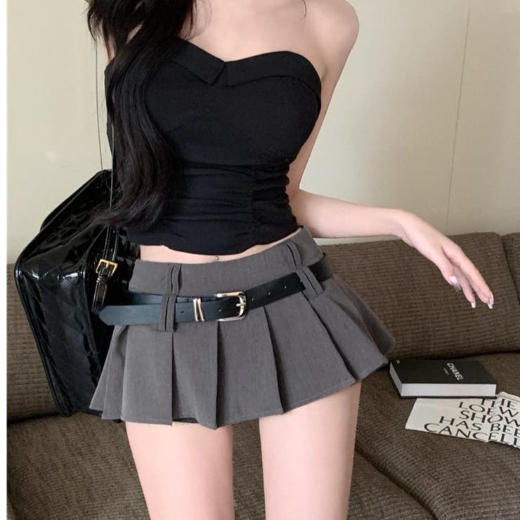 ベルトデザインが映える、インナーパンツ付きタックプリーツミニスカート レディース… | maison de LATIR | 詳細画像4 