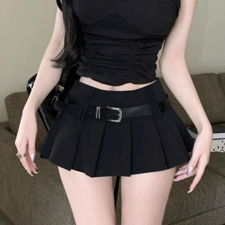 ベルトデザインが映える、インナーパンツ付きタックプリーツミニスカート レディース… | maison de LATIR | 詳細画像1 