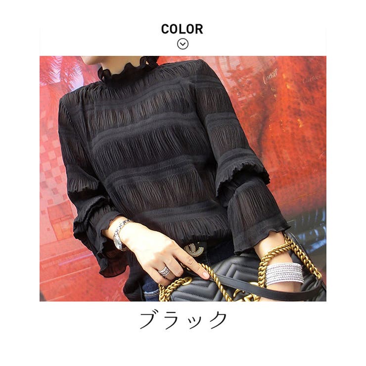シャツシフォンシャツレディース長袖タートルネックブラウス着痩せおしゃれオフィストップスプリーツシフォン無地長袖カジュアル大人可愛いエレガントフェミニンパーティオフィスお出かけデートレーストップス