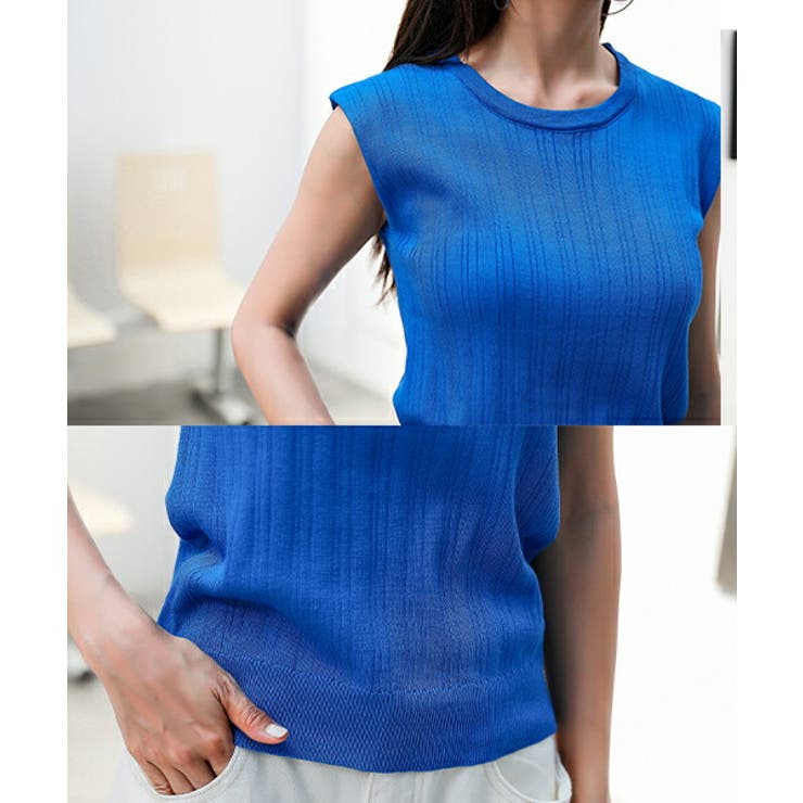 ISSEY MIYAKE】(F) 入れ代わっ 無地 デザイン トップス ノースリーブ 