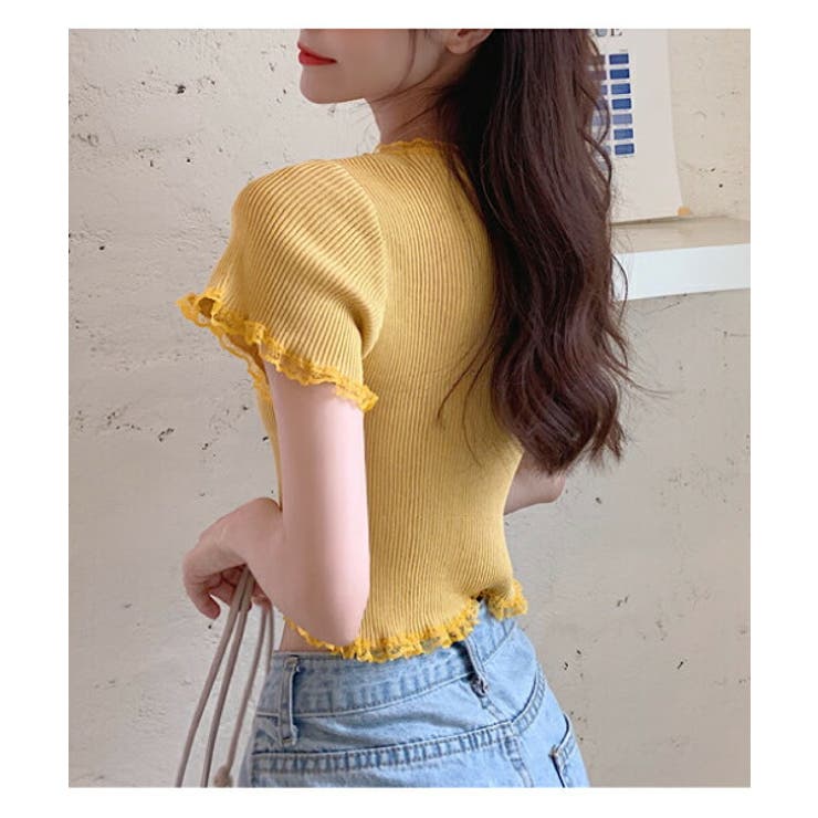 トップスレディース半袖セクシーラウンドネックtシャツおしゃれカットソー前開きボタンミニ丈ショートショート丈リブレーススリムスリムフィット
