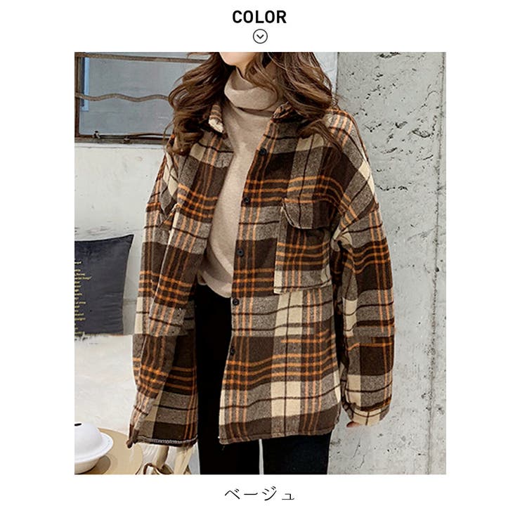 ゆったり裏起毛ビッグシャツジャケット チェック柄ブルゾン