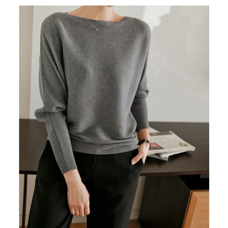 冬即戦力 ボリューム袖ボートネック極上ドルマンニットトップス ゆったり軽量 | maison de LATIR | 詳細画像10 