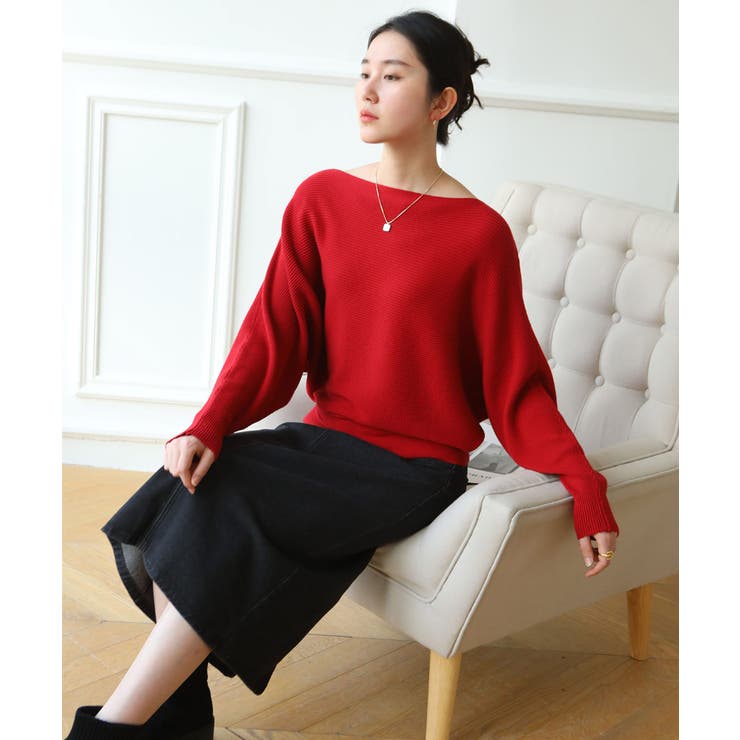 冬即戦力 ボリューム袖ボートネック極上ドルマンニットトップス ゆったり軽量 | maison de LATIR | 詳細画像14 