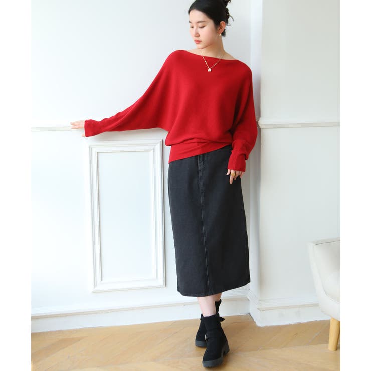 冬即戦力 ボリューム袖ボートネック極上ドルマンニットトップス ゆったり軽量 | maison de LATIR | 詳細画像19 