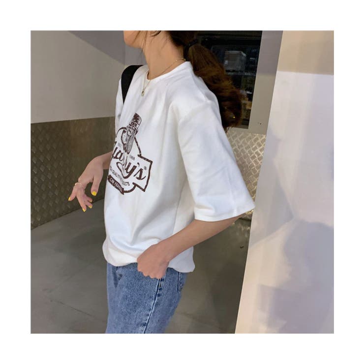 ヴィンテージ風なロゴプリントがかわいいTシャツ半袖夏夏韓国カジュアル