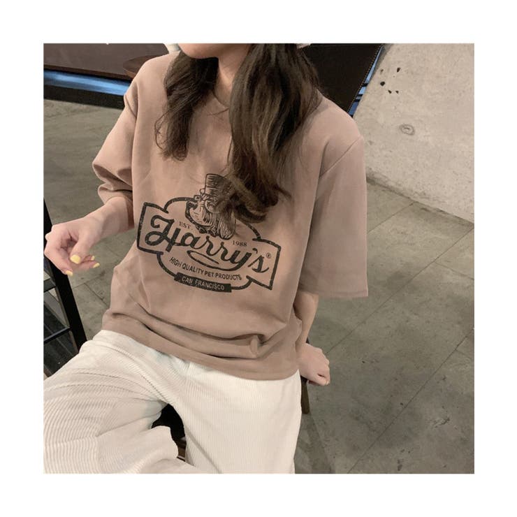ヴィンテージ風なロゴプリントがかわいいTシャツ半袖夏夏韓国カジュアル
