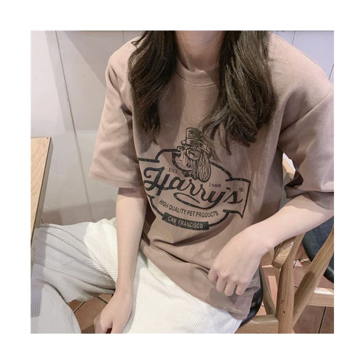 ヴィンテージ風なロゴプリントがかわいいTシャツ半袖夏夏韓国カジュアル