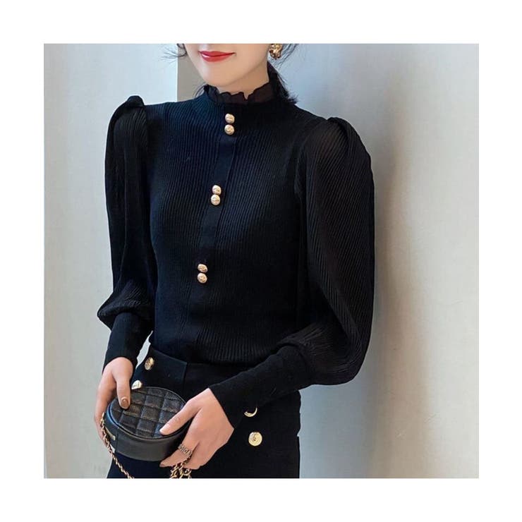 パフスリーブが上品なハイネックセーター 薄手 ふんわり | maison de LATIR | 詳細画像4 