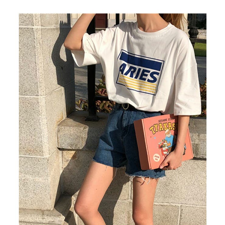 可愛いロゴ&プリントTシャツ大きめフリーサイズカジュアル半袖トップスレディースtシャツレディース3color