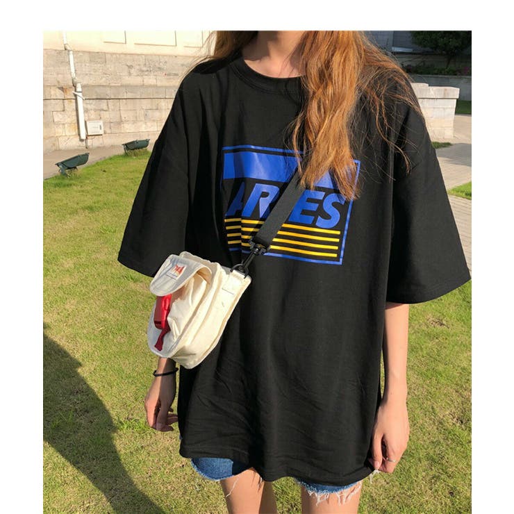 可愛いロゴ&プリントTシャツ大きめフリーサイズカジュアル半袖トップスレディースtシャツレディース3color